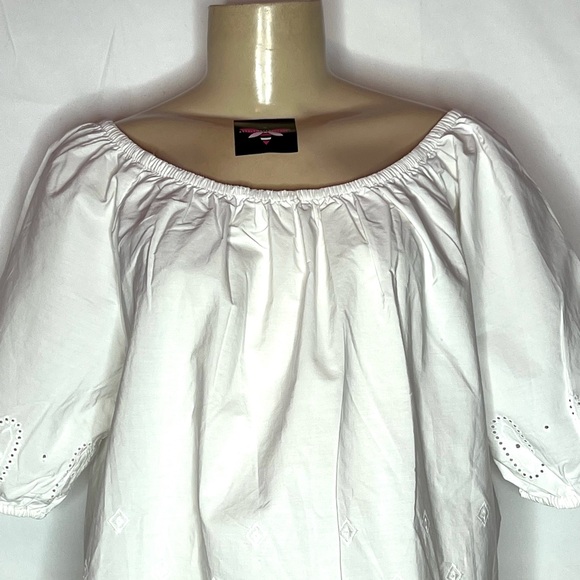 LOFT WHITE EYELET TRIM COTTON PEASANT BLOUSE SIZE MED - Picture 2 of 3